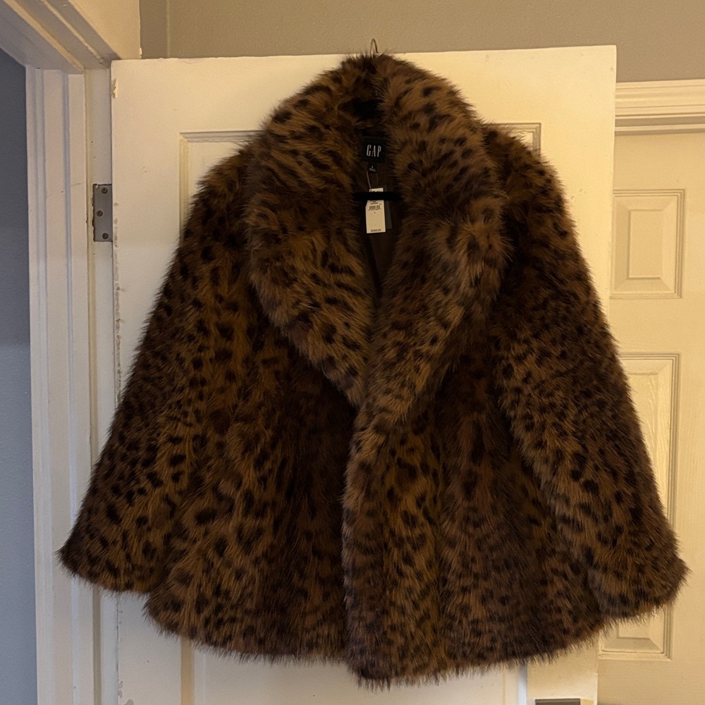 GAP Women's Brown Leopard Faux Fur Jacket - Picture 4 of 5